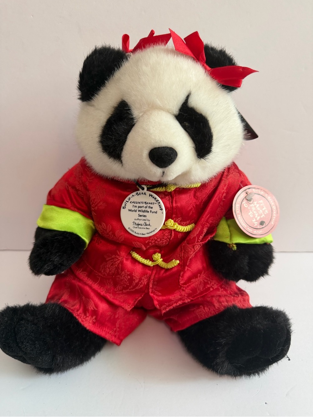 Y2K Giant Panda WWF Build A Bear New old Stock with tags Red Satin Asian Outfit